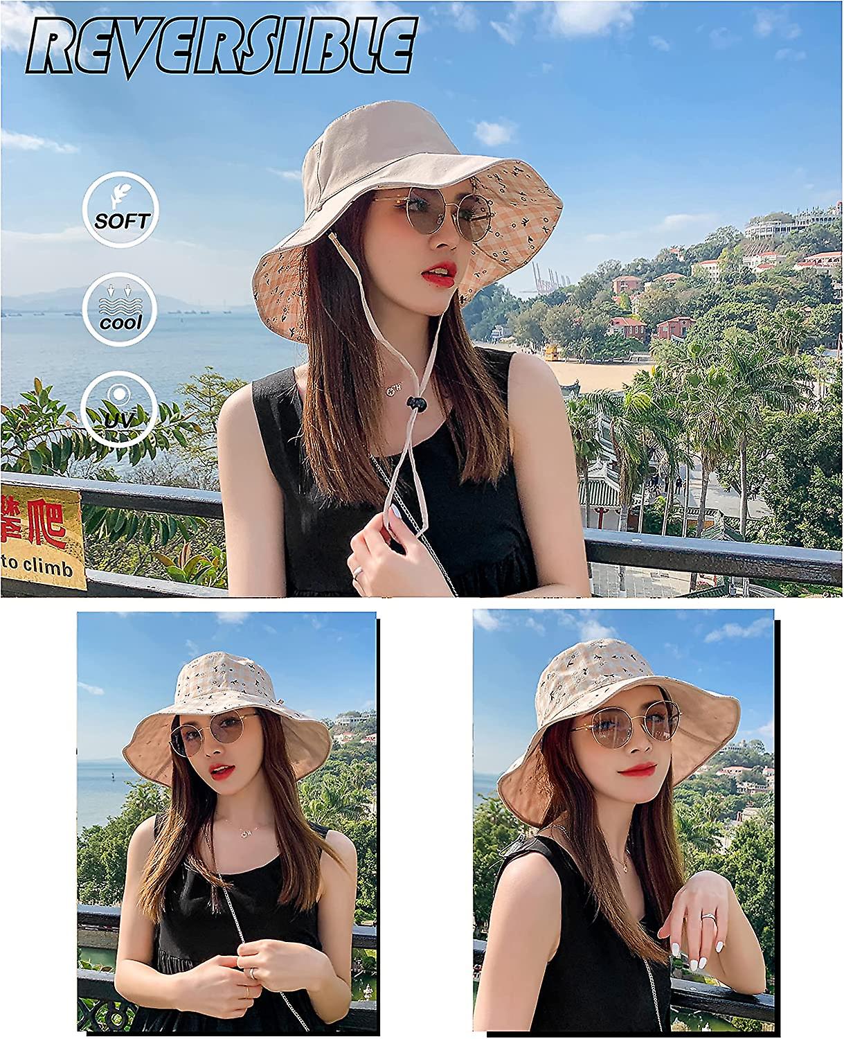Kvinnor Vändbar Bucket Hat Packbar Sommar Strandhatt UV-skydd Keps