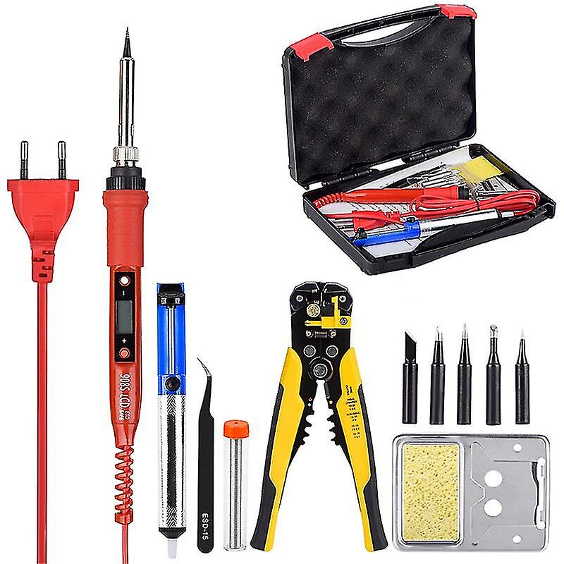 Soldering Iron Kit With Wire Stripper 80w Lcd Solder Tools Ceramic Heater Multifunctional Stripping Pliers