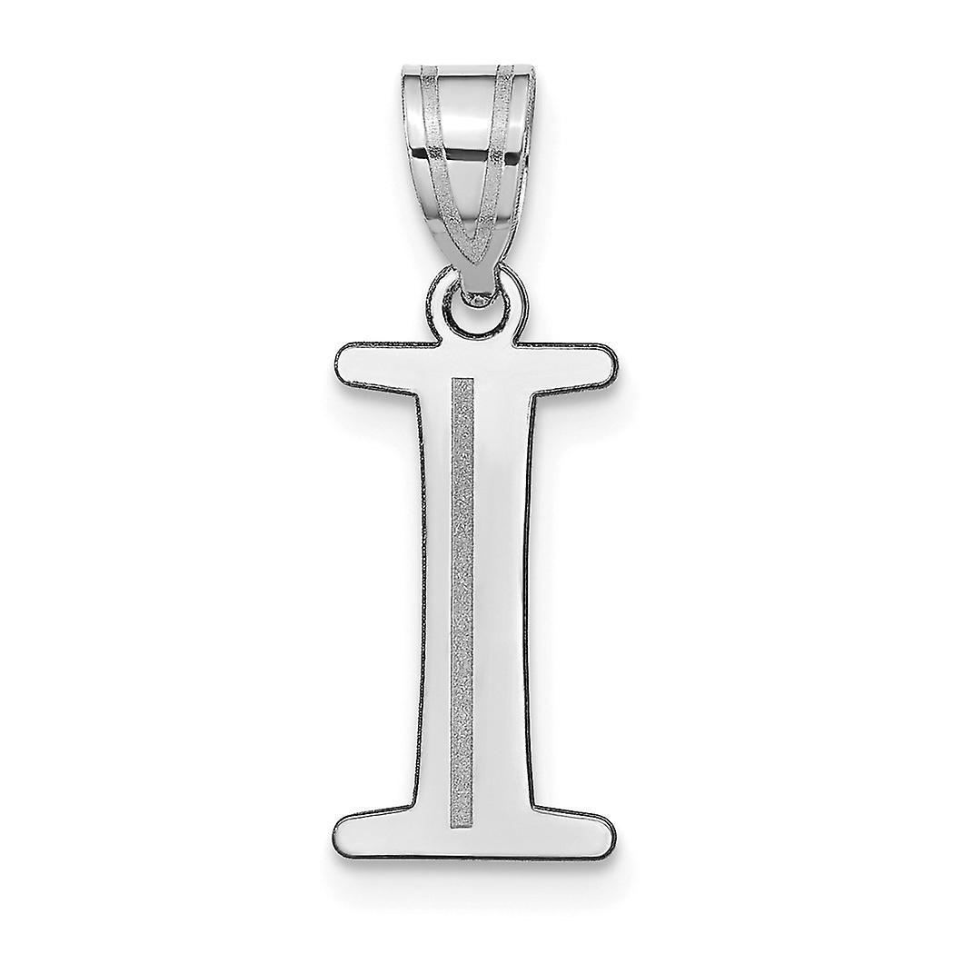 14k Solid White Gold Polished Etched Letter I Initial Pendant Necklace-Pendant for Women