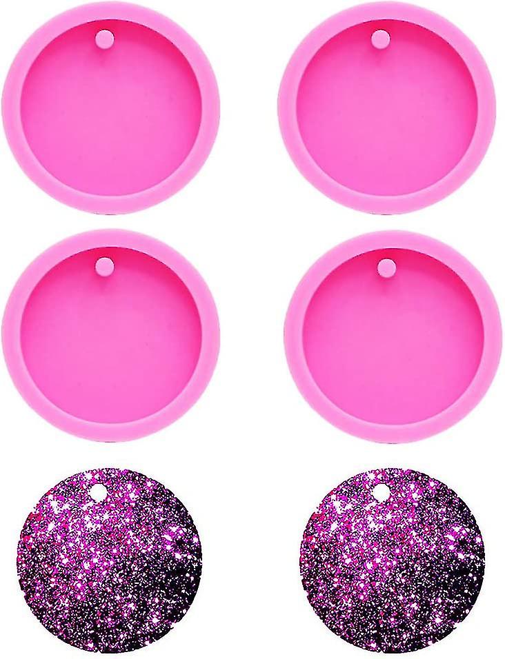 4 Pcs Round Keychain Silicone Mold Circle Keychain Charms Epoxy Resin Molds Casting Molds -e