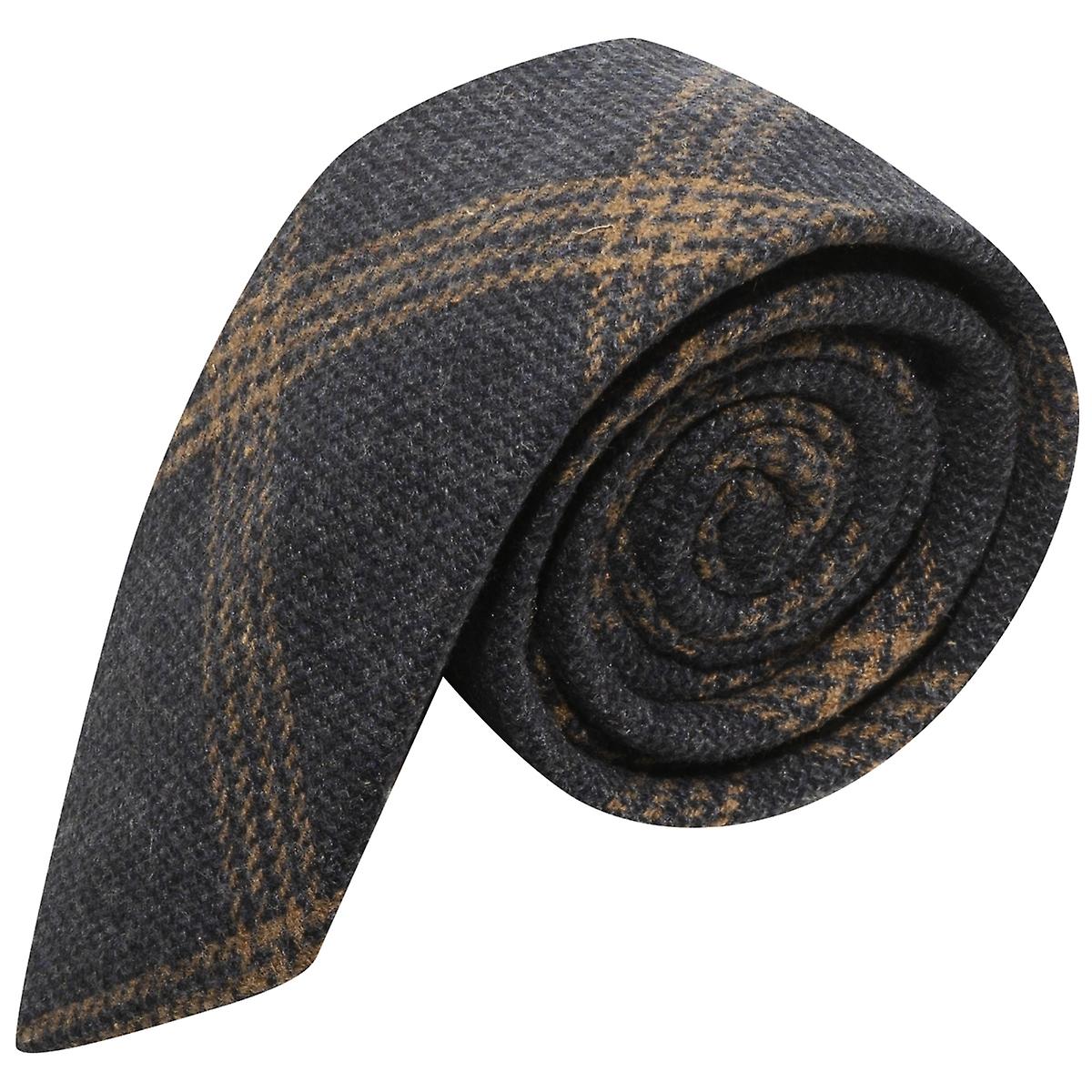 Denim Blue &amp; Orange Birdseye Weave Check Tie