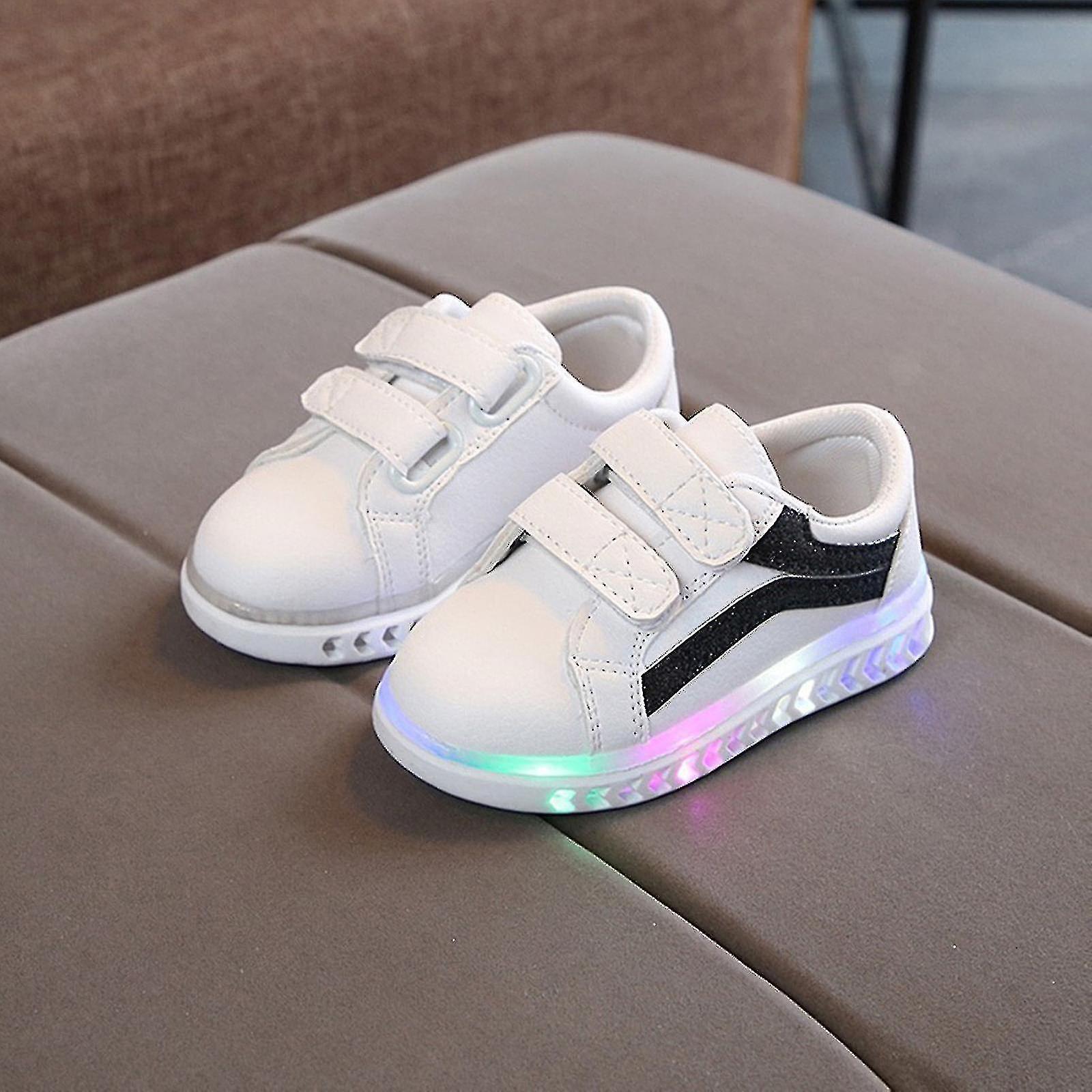 Παιδιά κορίτσια αγόρια ριγέ Bling Flat οδήγησε φωτεινά αθλητικά παπούτσια αθλητικών παπουτσιών Μέγεθος: 22.5, χρώμα: μαύρος