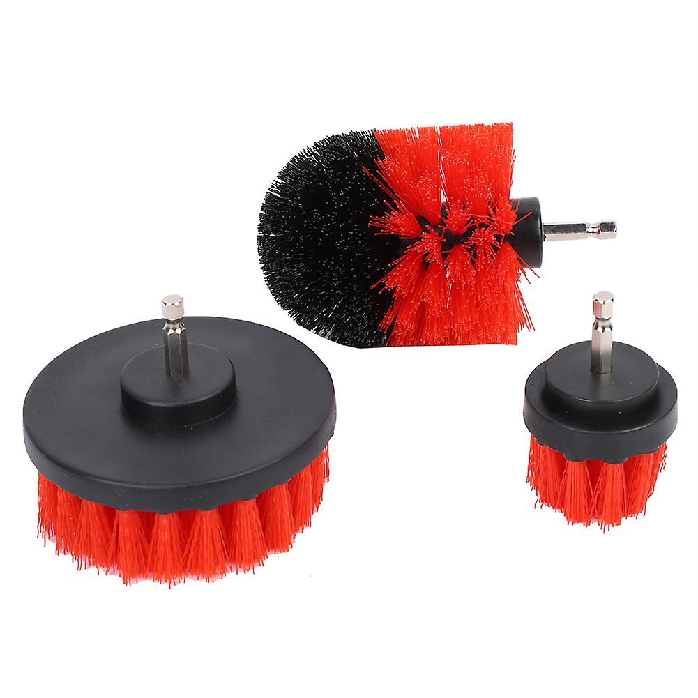 Electric Drill Cleaning Kit for Bathroom Surfaces, 3PCS Power Scrubber Brush Set, Red, Efficiently Removes Grout, Soap Scum and Mildew, Easy to Use