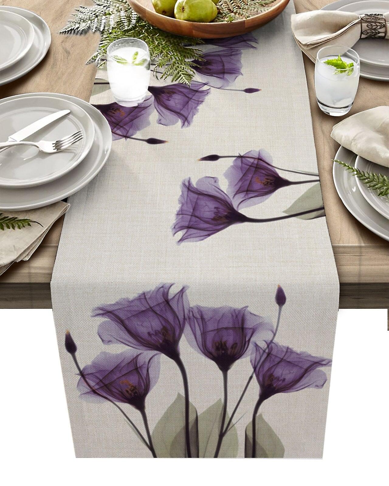 Blue Tulip Table Runner For Dining Table Kitchen Decor Anti-stain Dining Table Tablecloth Rectangular Dining Table Runner