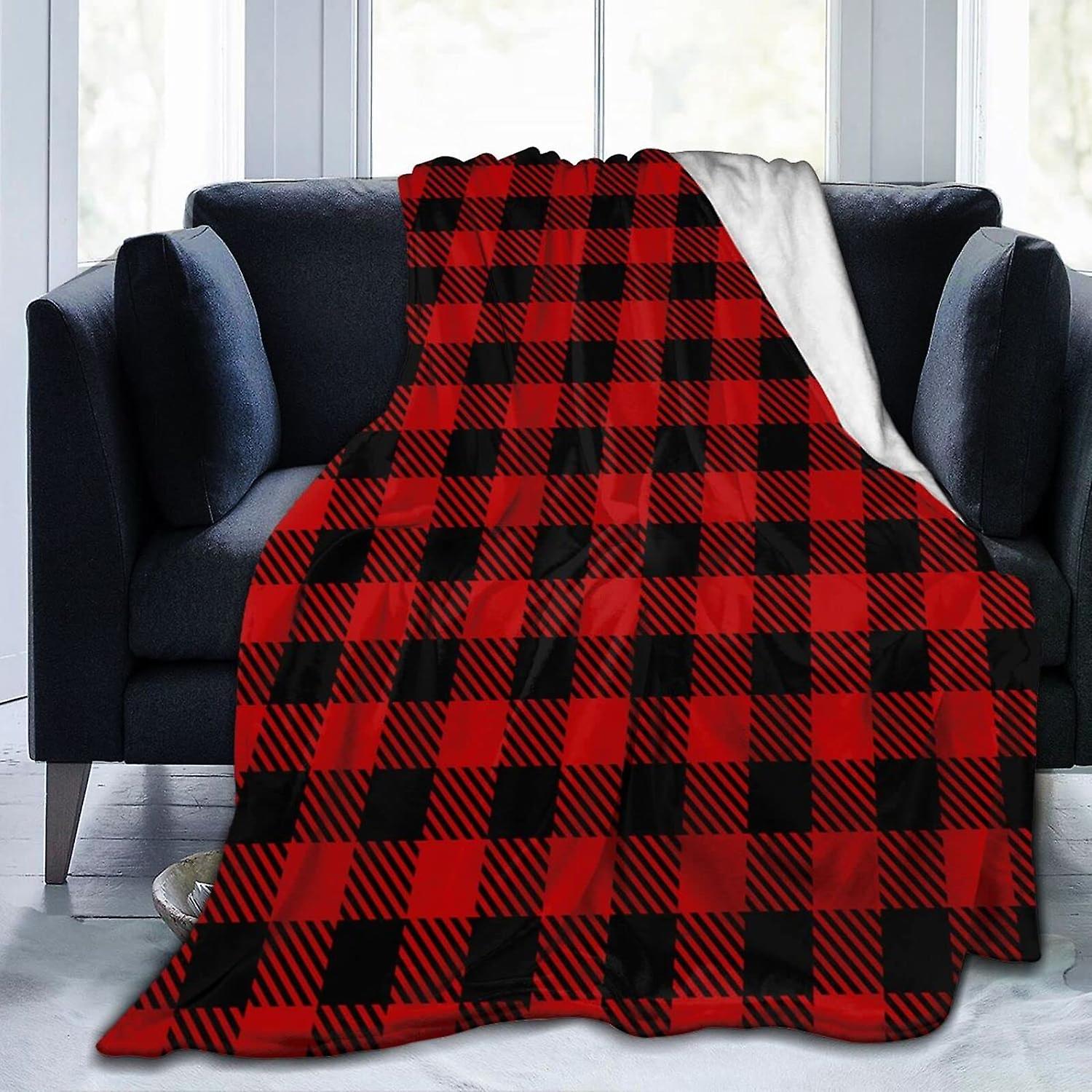 Soft Blanket Red Plaid Throw Blankets Flannel Ultra Soft Blankets Durable Anti Static Washable Blanket for Bed Sofa Couch