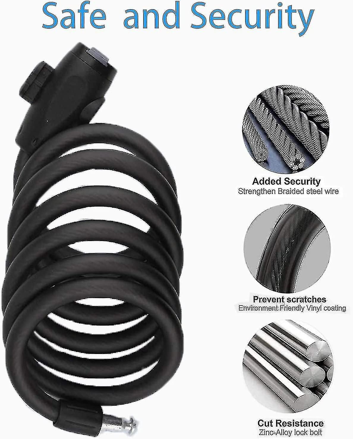 High Security Level Spiral Cable Lock for Bicycles and Scooters