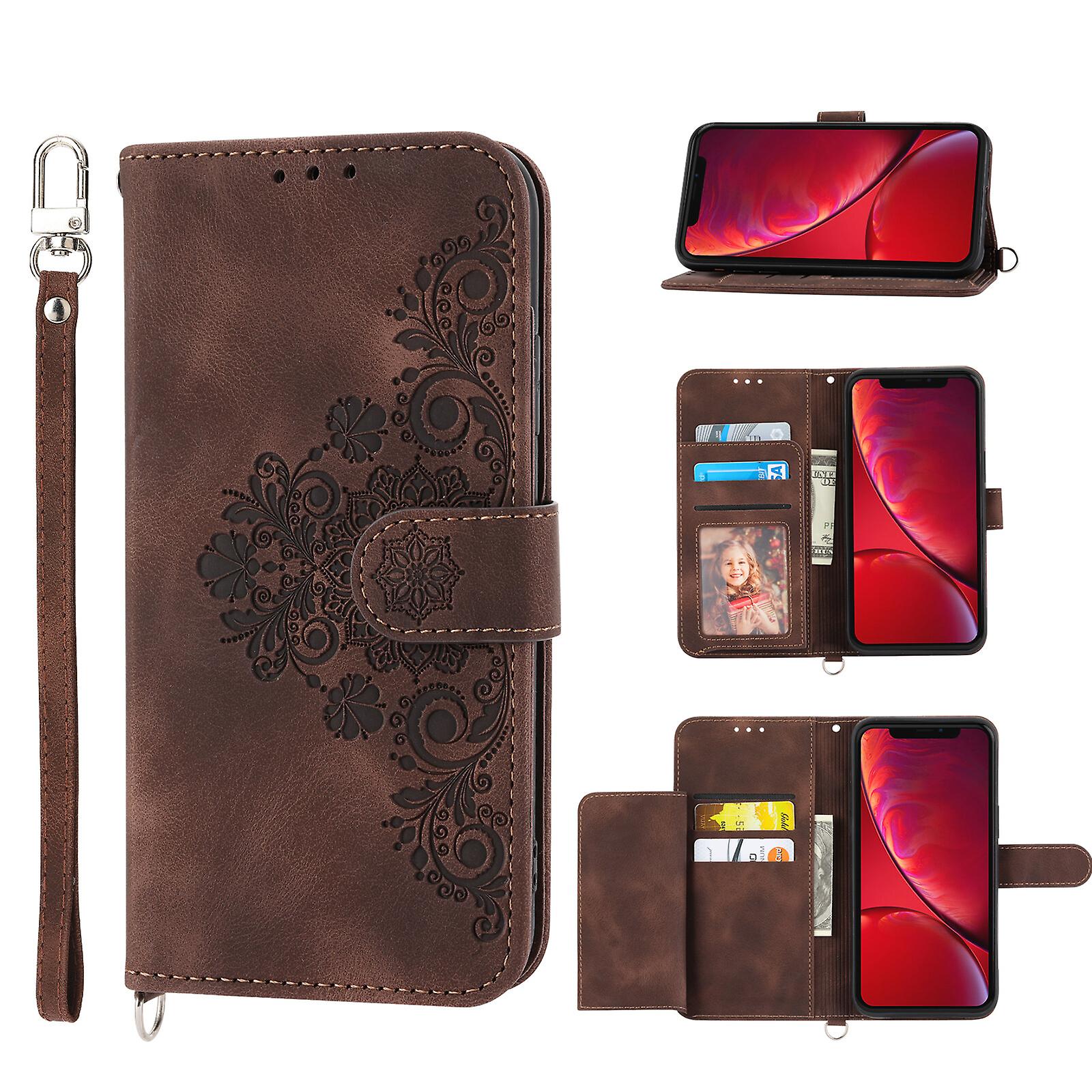 For iPhone Xr Case, Leather Wallet Flip Case With Strap