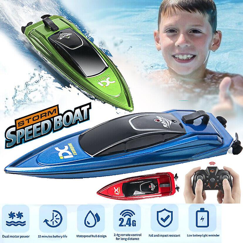 Mini RC Boote 2.4G Hochgeschwindigkeits-Rennboot 4CH Fernbedienung mit LED-Leuchten