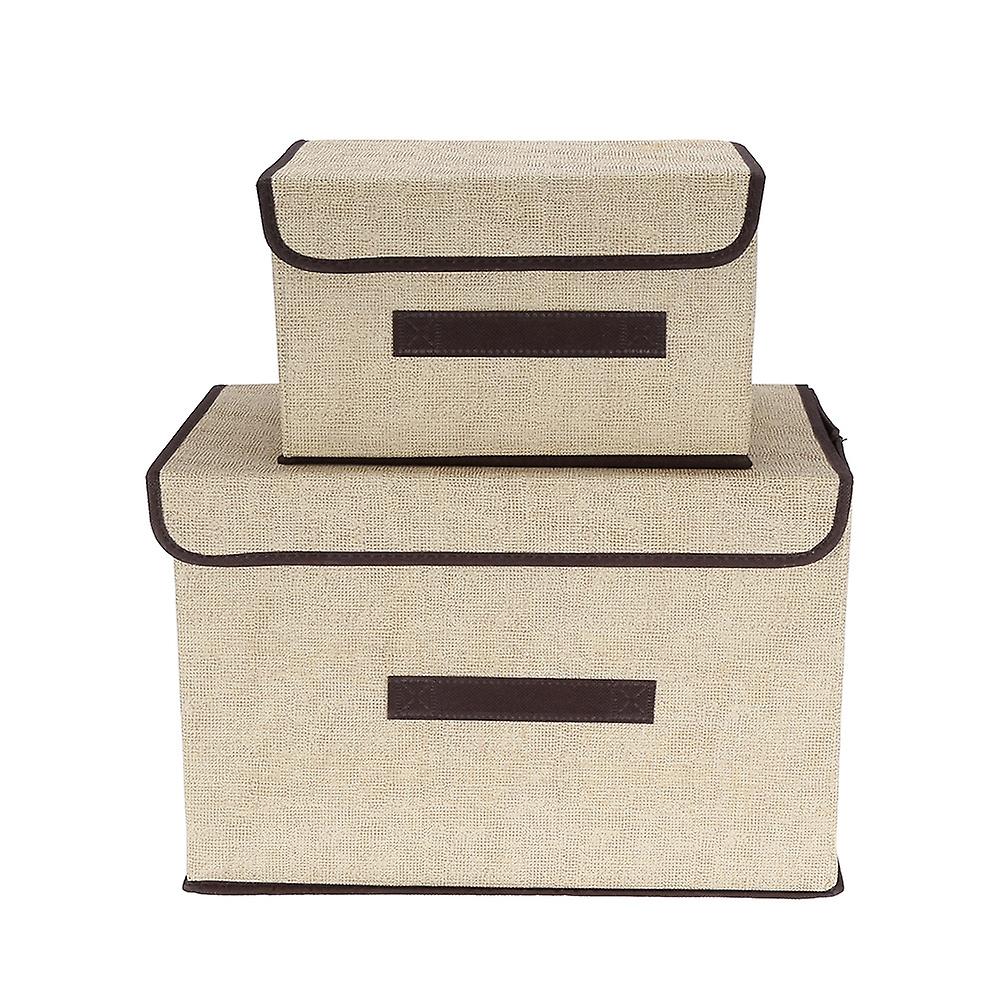 2 PCS \/ Set Foldable Storage Box Organizer with Cover for Clothes Books Toys (Beige)