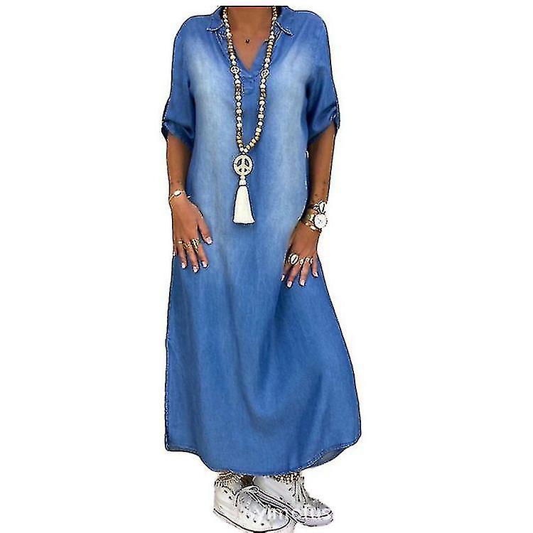 Women's Casual Denim Long Dresses-rx