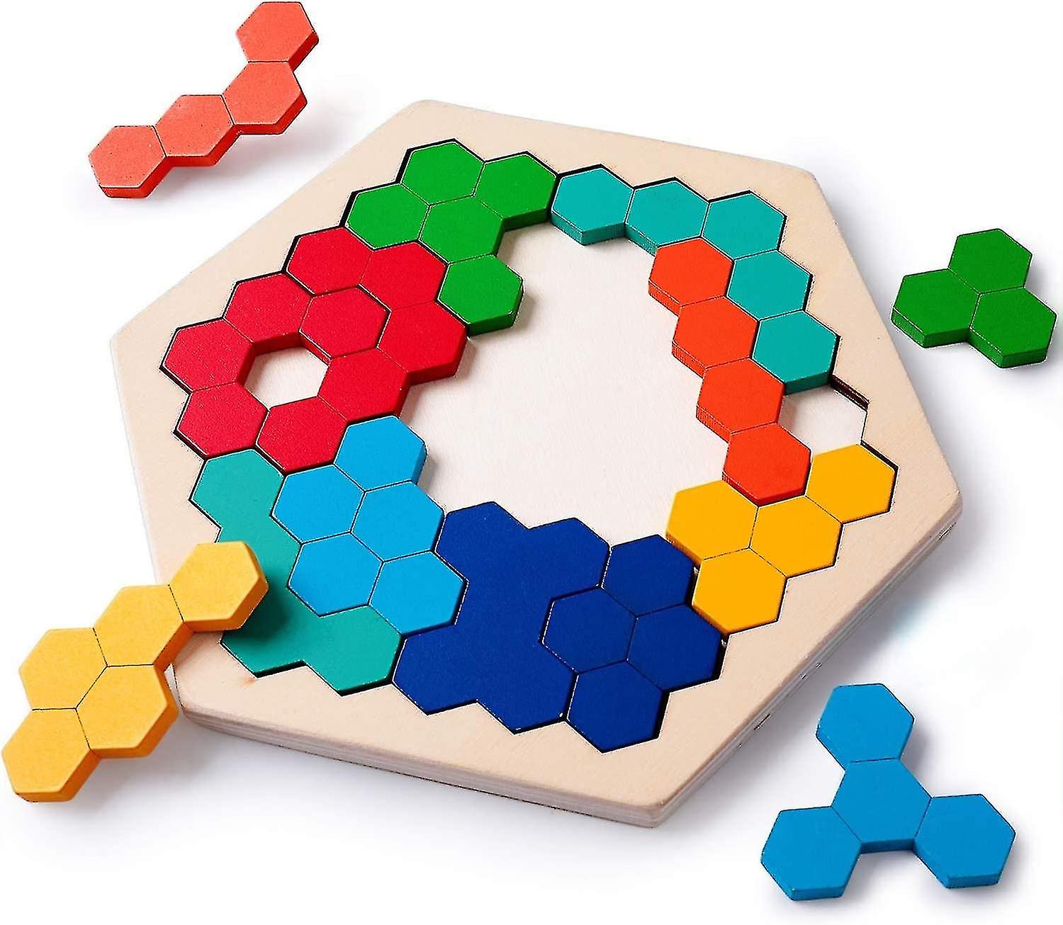 Puzzle hexagonal en bois pour enfants - J