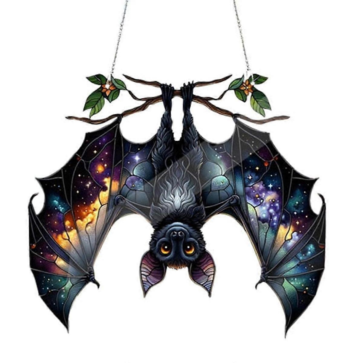 ハロウィーンバットステンドグラスサンキャッチャーウィンドウ吊り下げアクリルウォールアートサンキャッチャーデコレーションゴースト