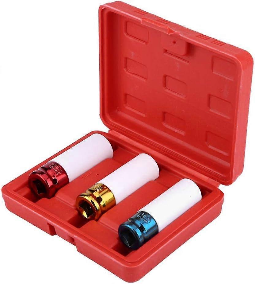 Wheel Socket, Set of 3 Impact Sockets for Aluminum Rims, 17, 19, 21 mm for Garage Workshop