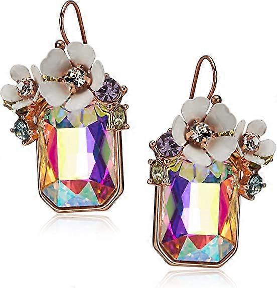 Flower Rectangle Stone Drop Earrings