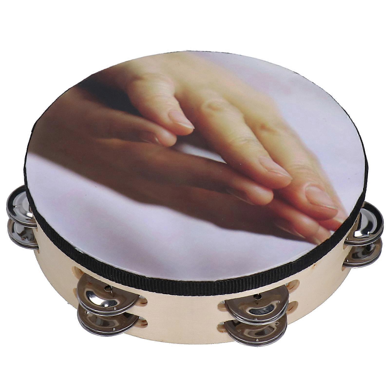 8 Inch Handbell Tambourine Clap Drum Row Jingle Double Layer Percussion Instrumentpray Pattern