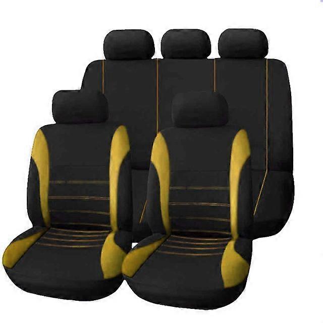 9pcs Car Seat Covers Full Set Breathable Split Bench Compatible Seat Covers Yellow