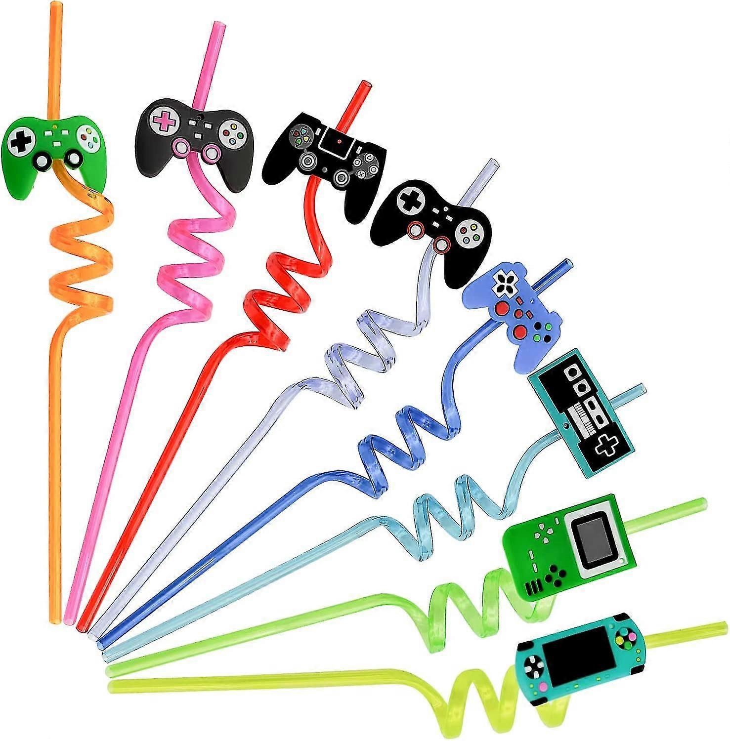 24 Pcs Reusable Drinking Plastic Straws (gamepad)