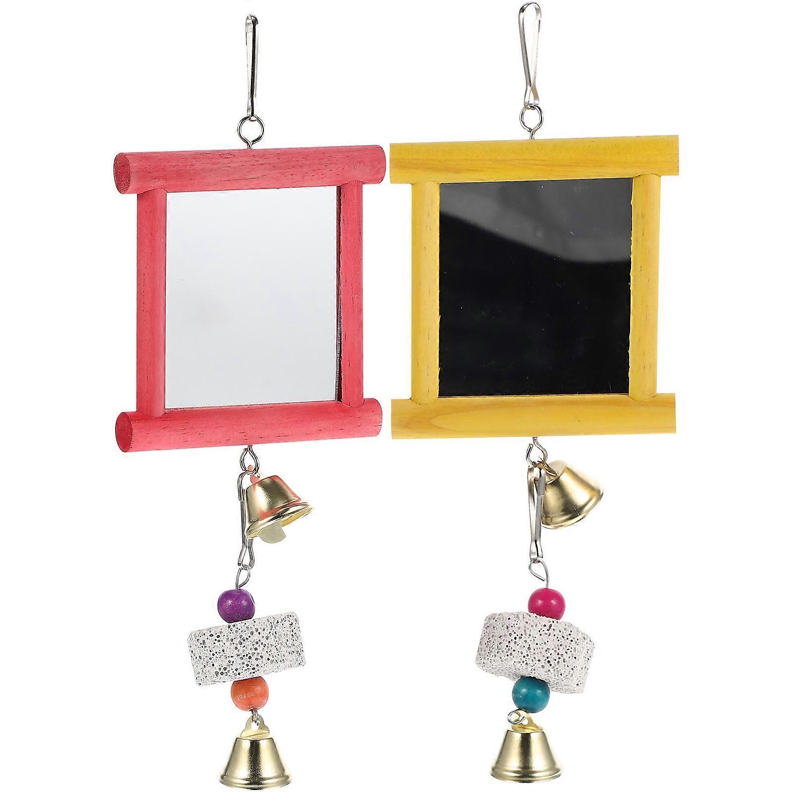 2Pcs Parrot Mirror Toys Colorful Chicken Mirrors Bird Chew Toys Parrot Cage Toys
