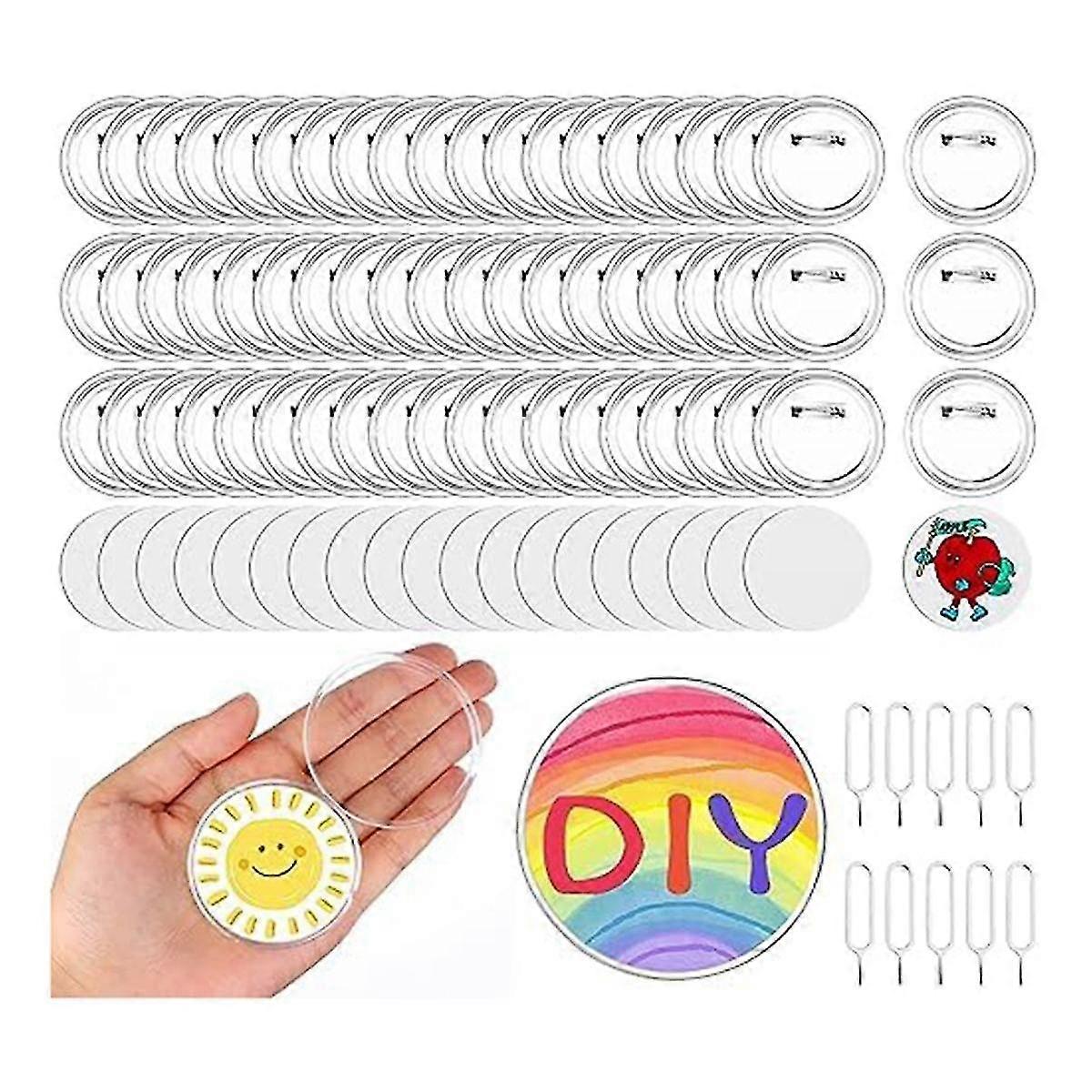 2024 Conjunto De 100 Botões Acrílicos Transparentes 2.35inch Diy Button Making For Diy Craft Supplies Make Your Own Bu