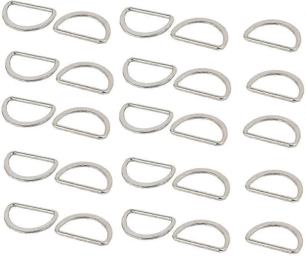 25pcs 30mm Inner Width Zinc Alloy Flat D Shape Welded Ring Silver Tone