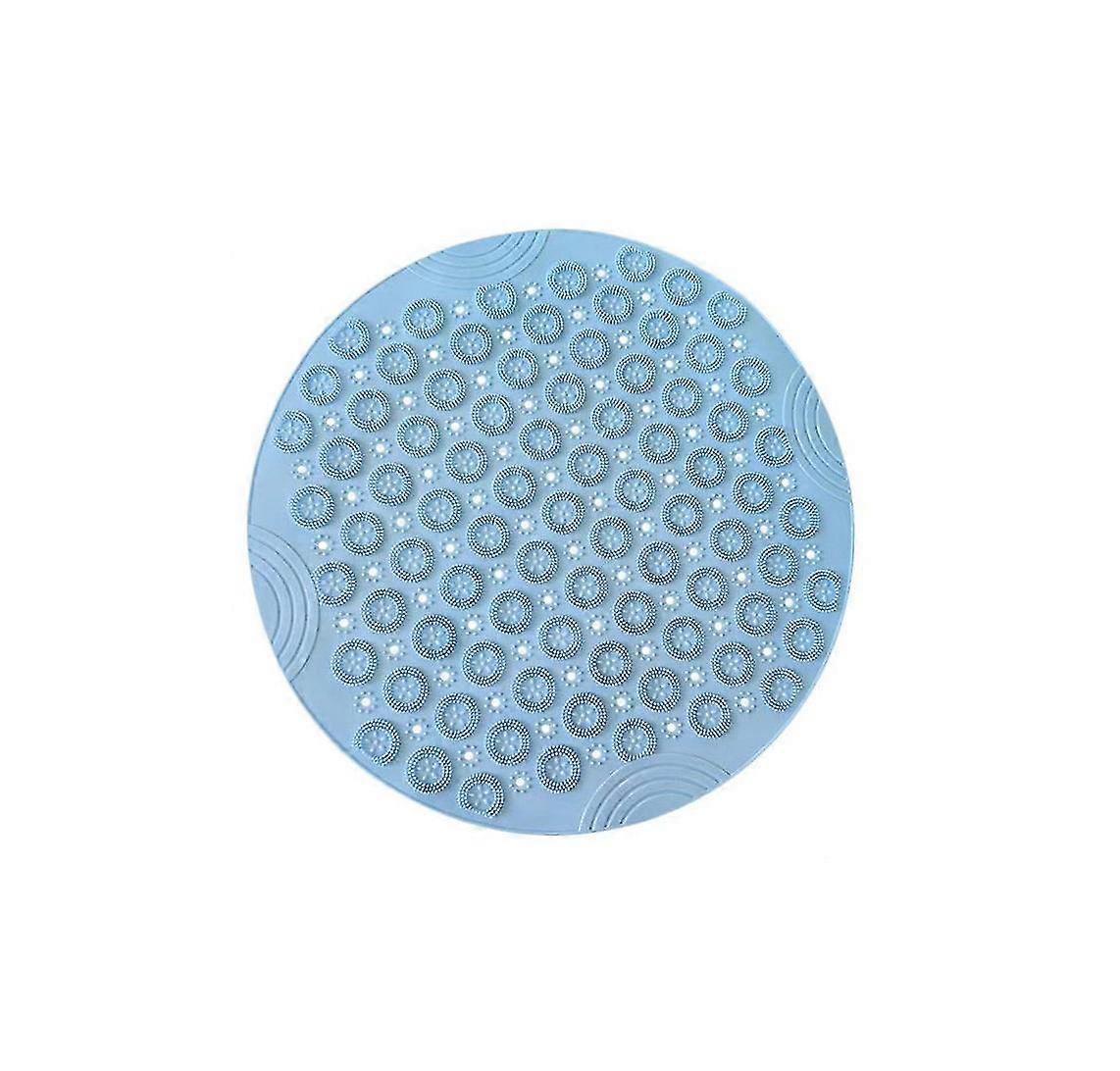 Round Shape Non-slip Shower Mats Mildew Resistant Tub Mats With Suction Cups, Textured Pvc Bath Mat With Drain Holeblue