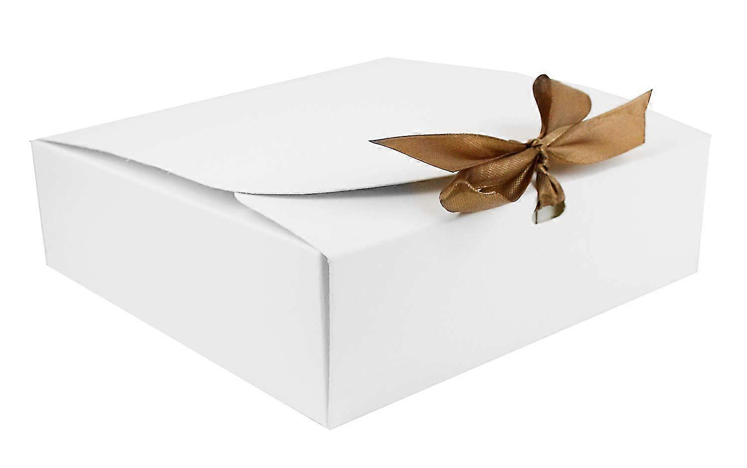 Pack of 12 Square Shaped Presentation Gift Box, Easy Assembly, White Box with Bow Ribbon