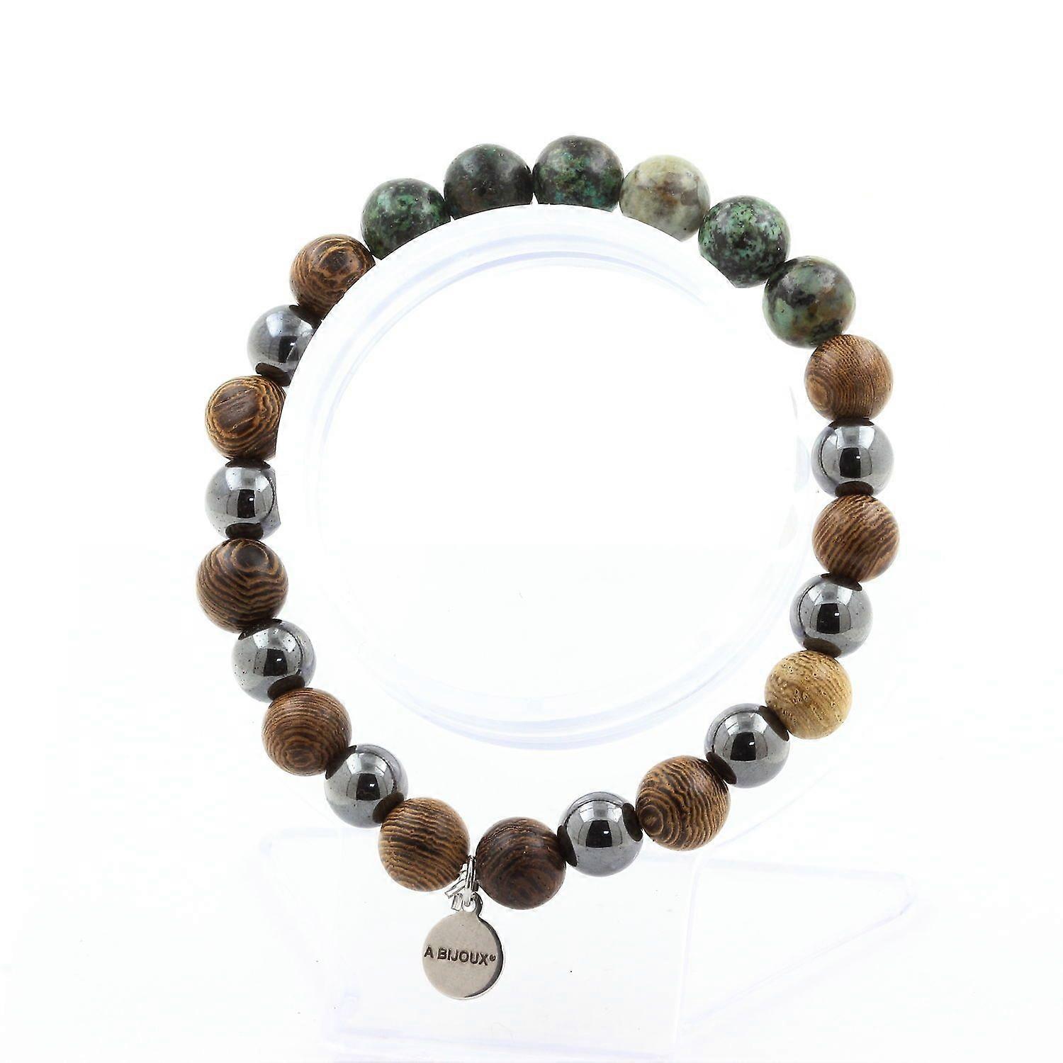 Bracelet African Turquoise Beads + Hematite + wood 8 mm