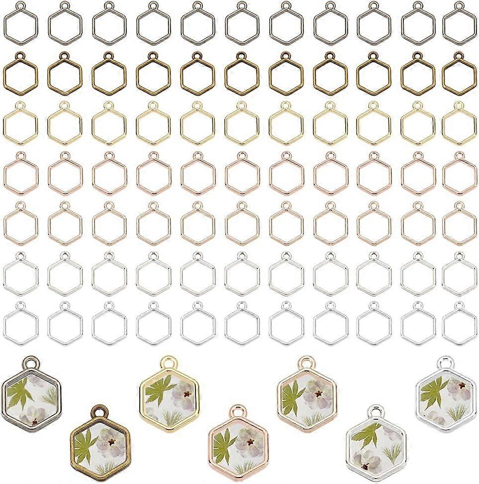 112pcs 7 Colors Hexagon Bezel Pendants 20x15mm Open Back Bezel Charms Hollow Frame Pendants Bezel Tray Pendants for DIY Resin Epoxy Resin Earring Brac