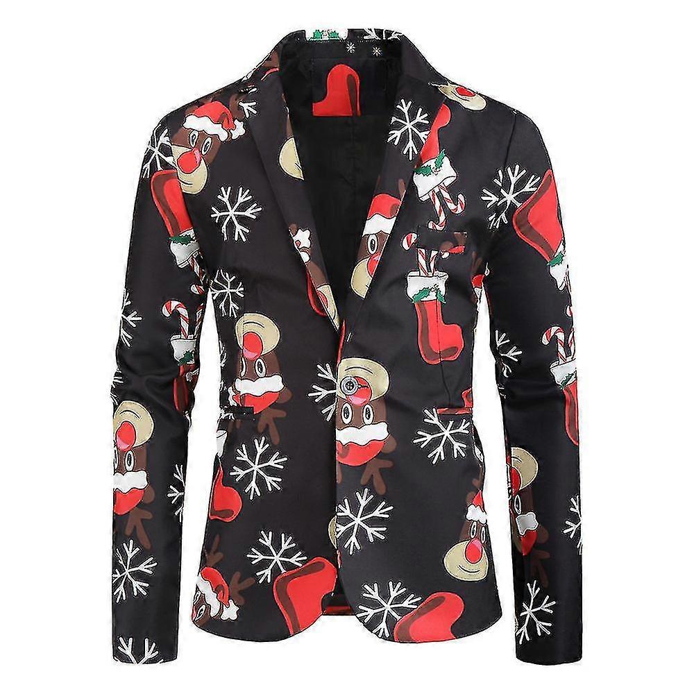 Männer Weihnachten Langarm Ein-Knopf Blazer Anzug Jacke Manteltaschen
