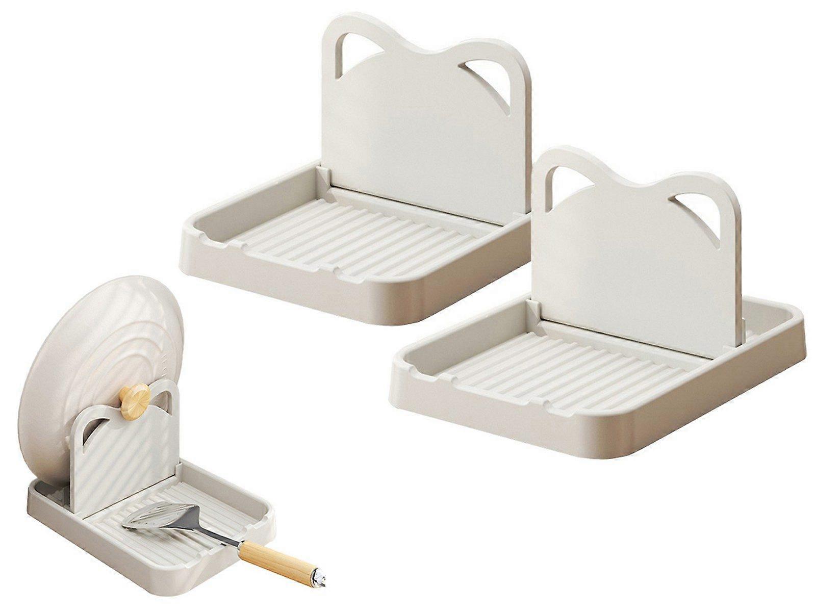 2Pcs Spoon Rest with Pot Lid Holder Foldable Pot Lid Rack Kitchen Storage Rack