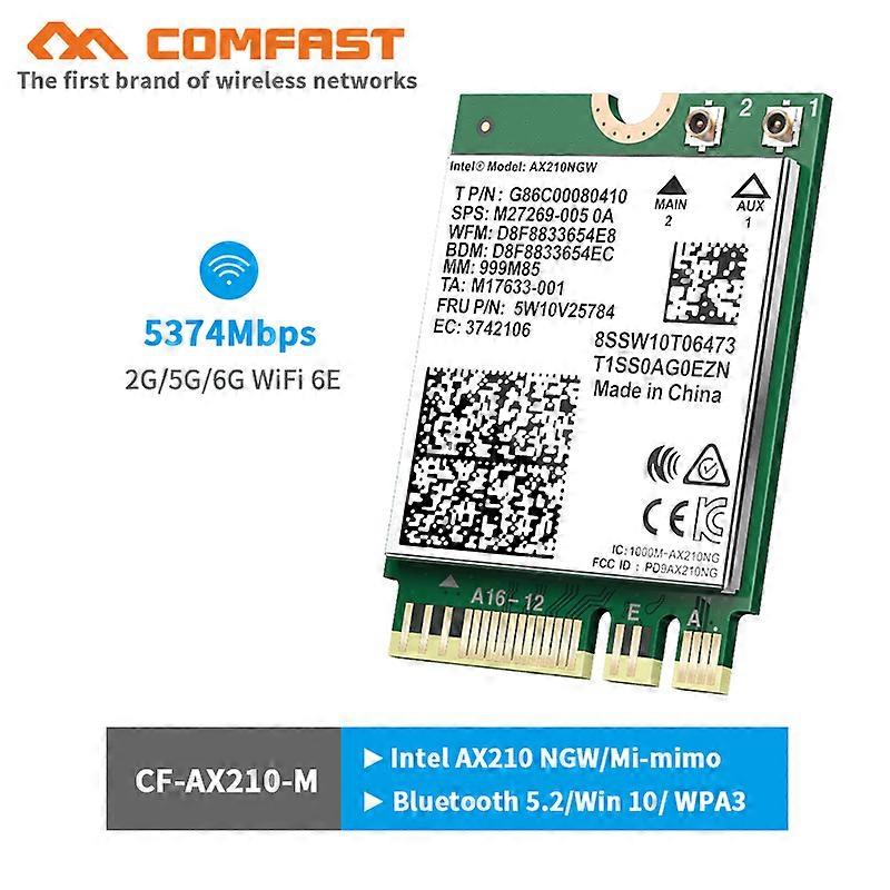 WiFi6E Tri-Band 5374Mbps Network Card  AX210NGW 2.4G/5.8G/6Ghz Dual Band 802.11AX Wlan WiFi Card support OFDMA MU-MIMO Intel 210