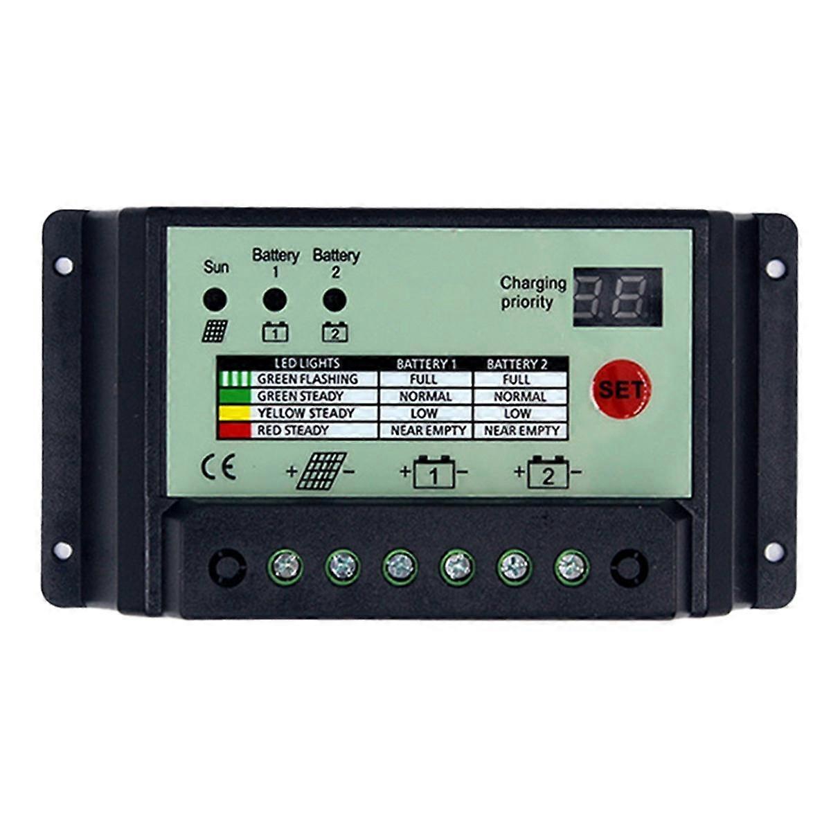 Dual Battery Solar Charge Controller PWM 12V 24V System Batteries Power Panel Regulator Charger(20A