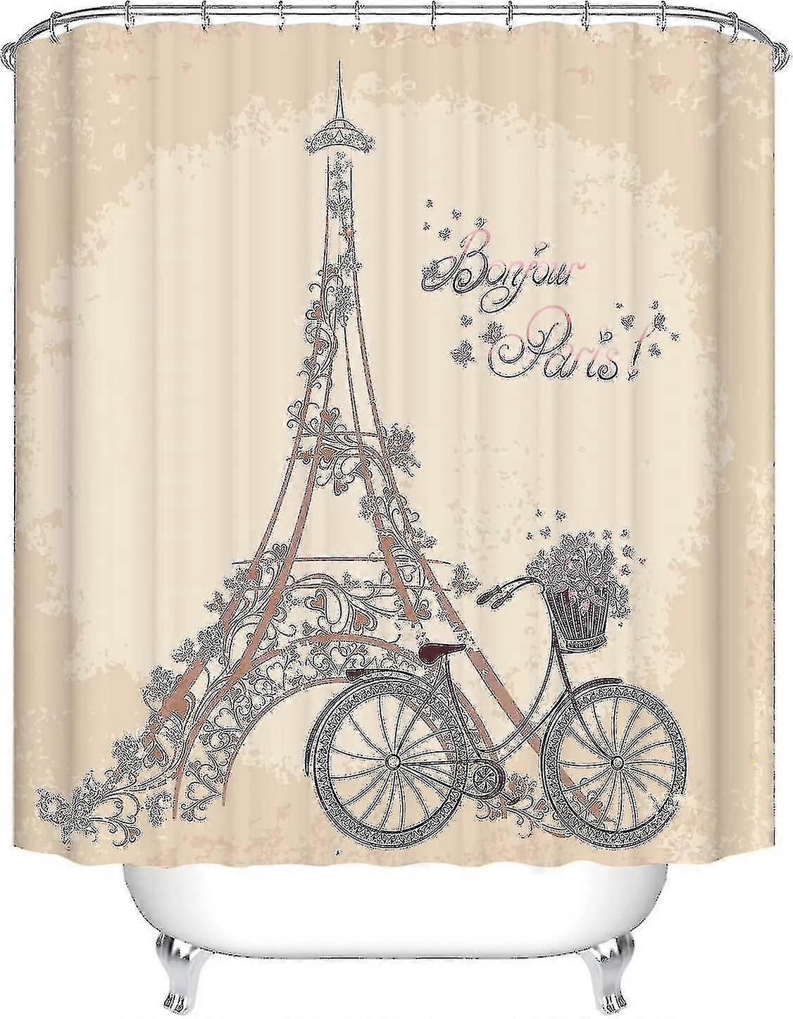 Romantic Eiffel Tower Pattern Polyester Fabric Shower Curtain With Hooks 150 X 180 Cm Hy