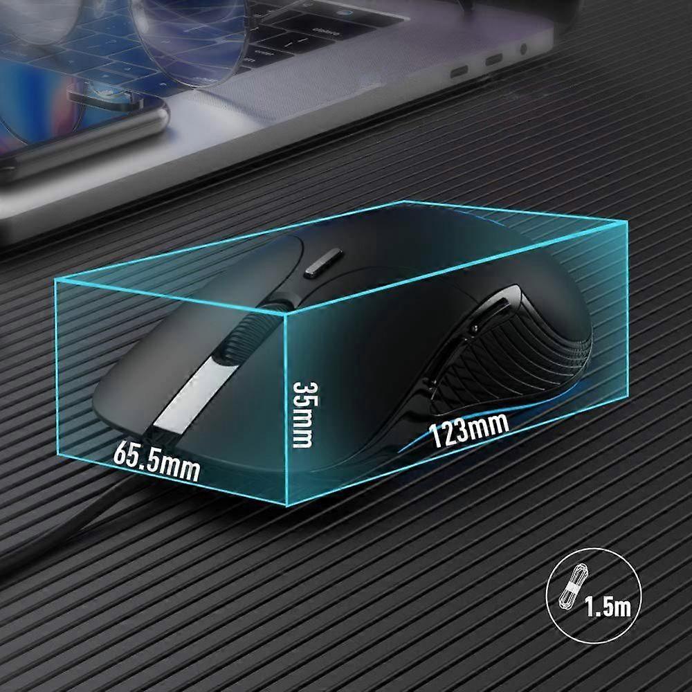 (Black) Wired PC Mouse, Silent Click