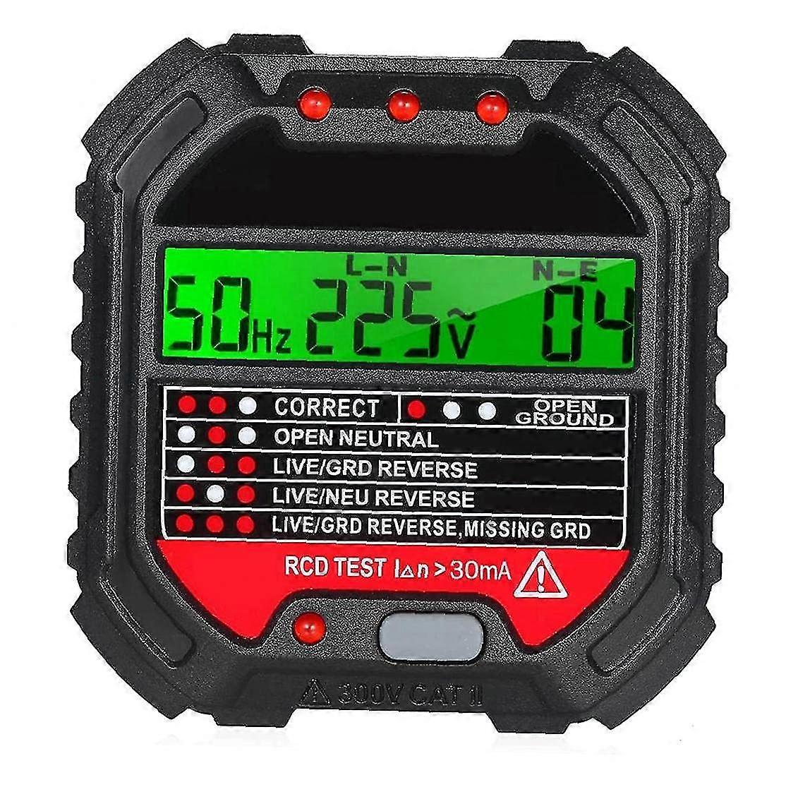 Ht107 Multifunction Plastic Rcd Socket Tester Auto Outlet Detector With Lcd Display Results Quick Test