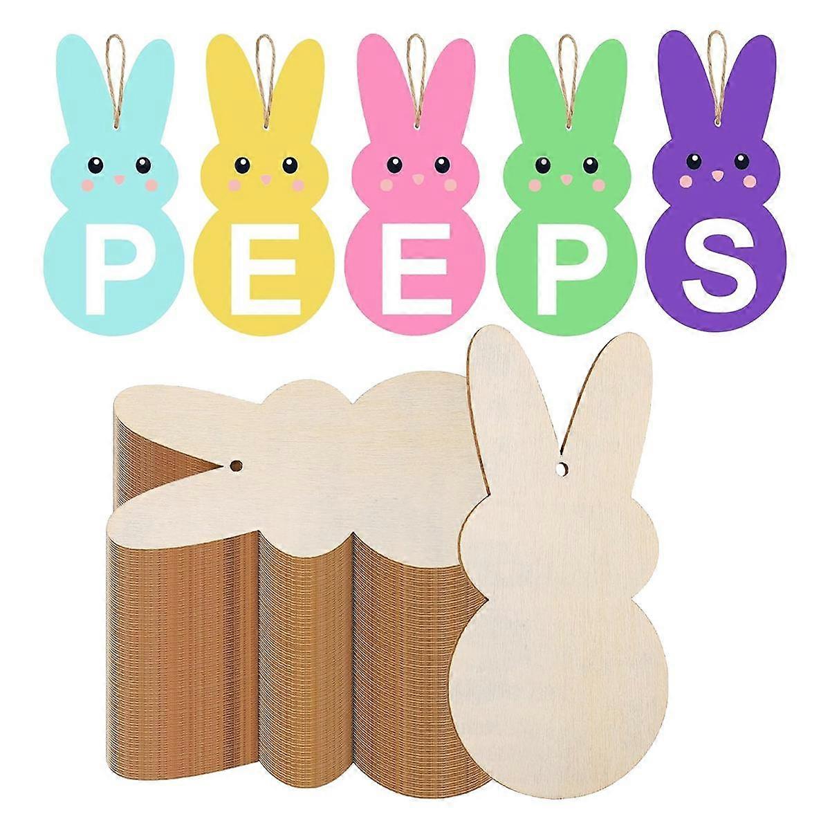 50 Pcs Easter Wooden Bunny Cutouts 7 Inch Unfinished Peep Bunny Wood Slices Rabbit Blank Hanging Or