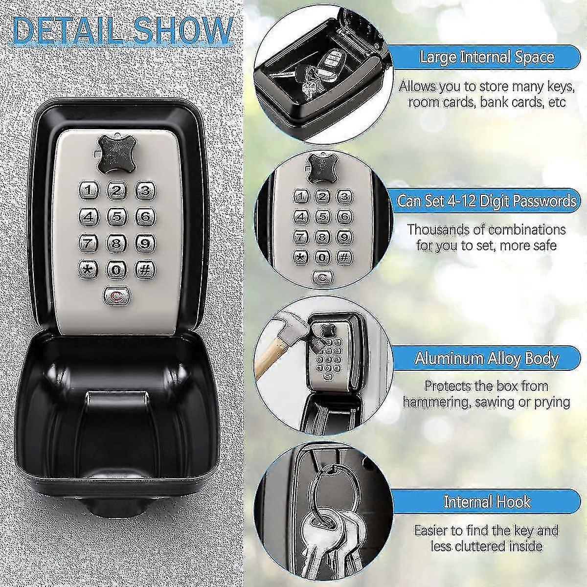 Key Box Wall Mounted Large Key Box Secure Waterproof Outdoor Key Box With 12 Code Rustproof Weatherproof Heavy Duty Key Safe For Home School Office Fa