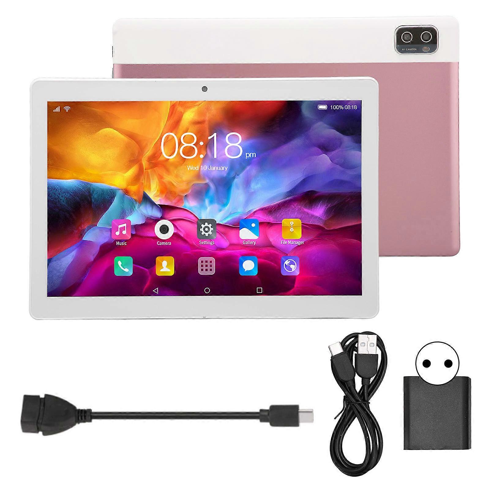 10.1 Pouces Tablette 10 Core CPU 5G WiFi pour Android 12 6 Go 128 Go 200W 500W 1960x1080 8800mAh Rose Gold Callable Tablet 100 ?240V EU Plug