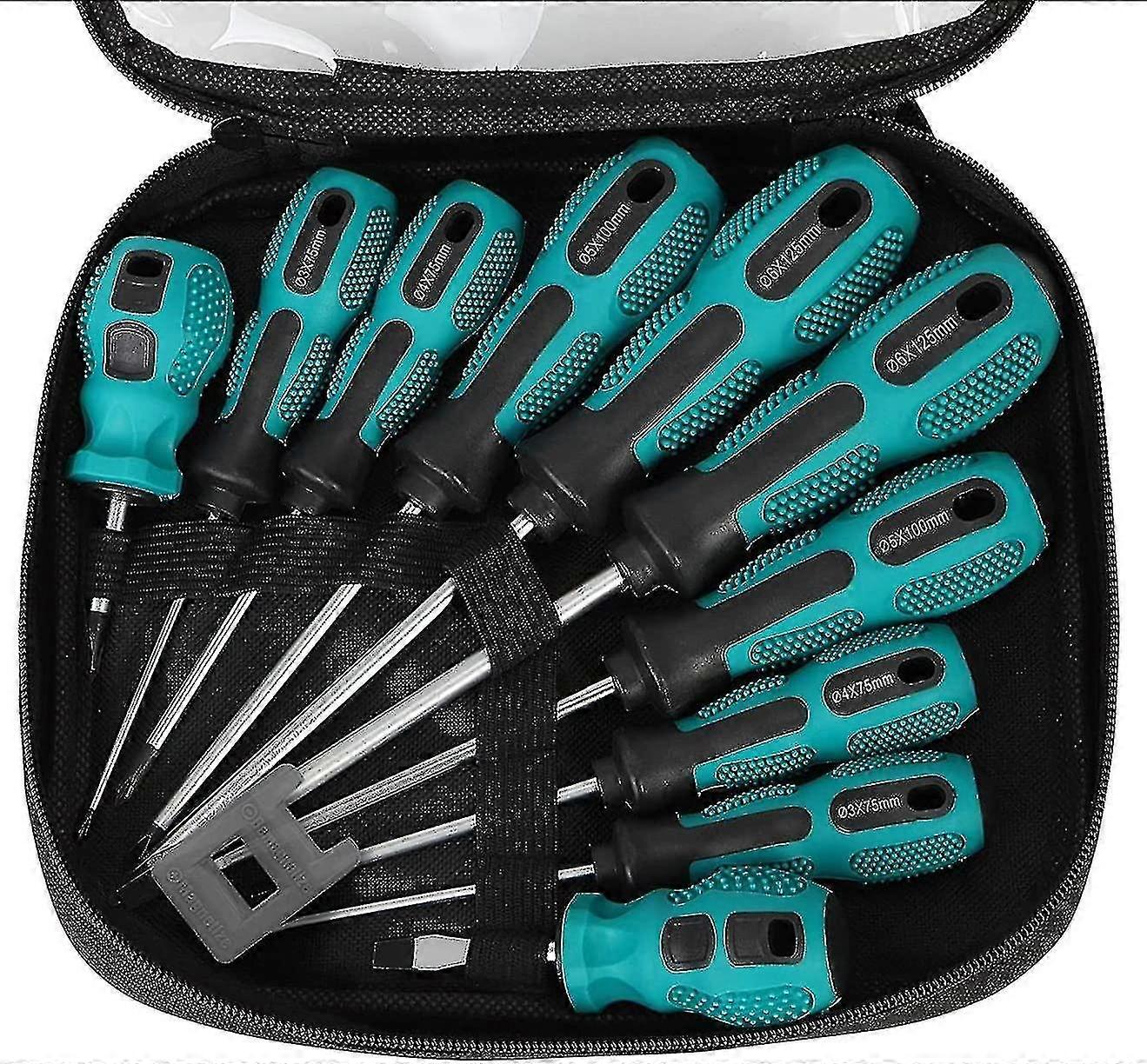 10pcs Magnetic Screwdriver Set, 5 Flat & 5 Cross Head Screwdriver With Non-slip Grip