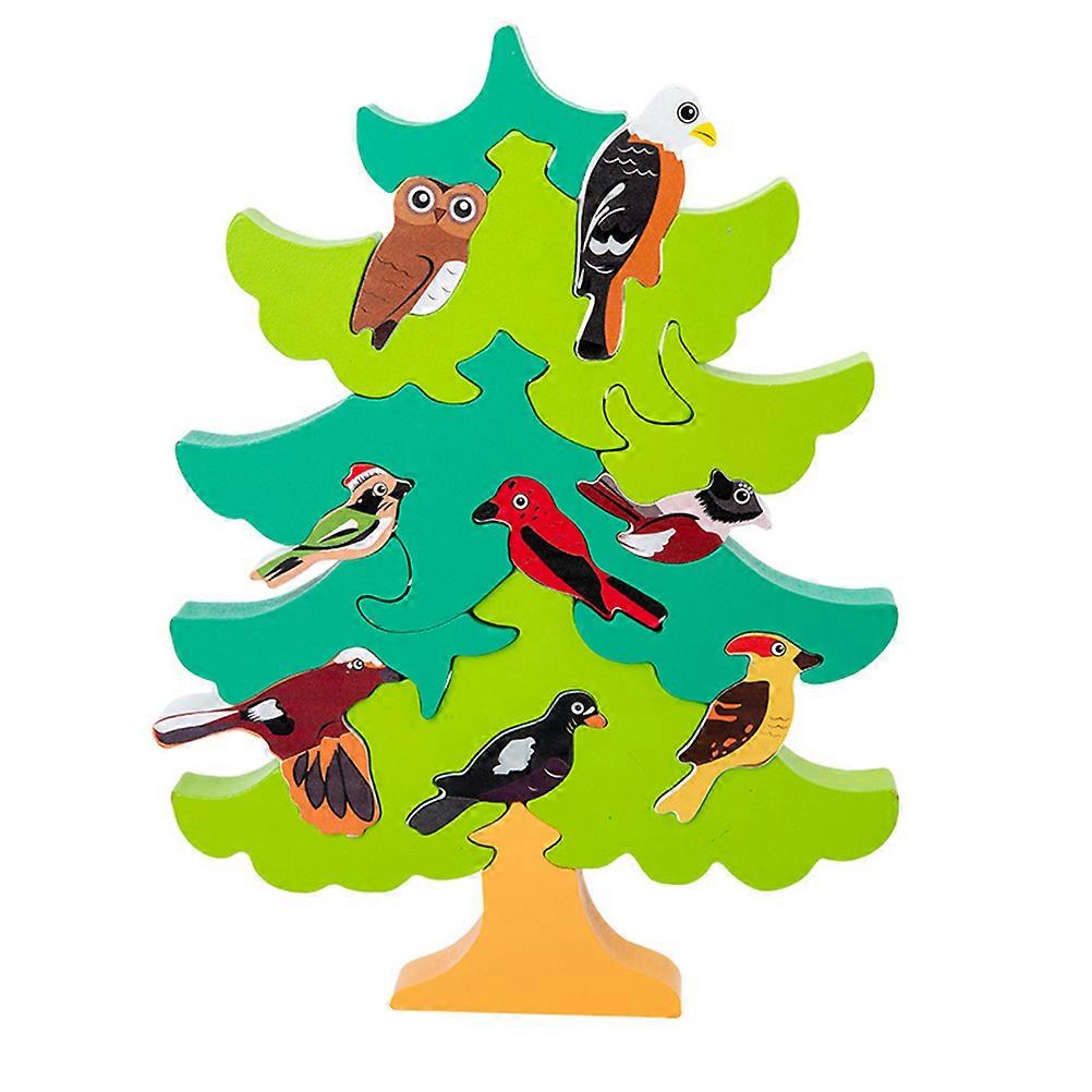 1 Set of Children Puzzle Blocks Toy Cartoon Bird Tree Blocks Toy Educational Toy