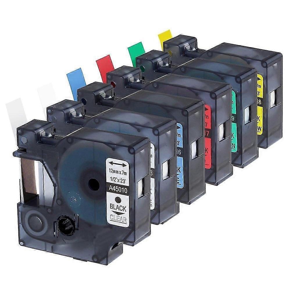 6 Pcs Label Tape Replacement Set Compatible with 12mm x 7M Label Tape Replacement Label Machine Rib