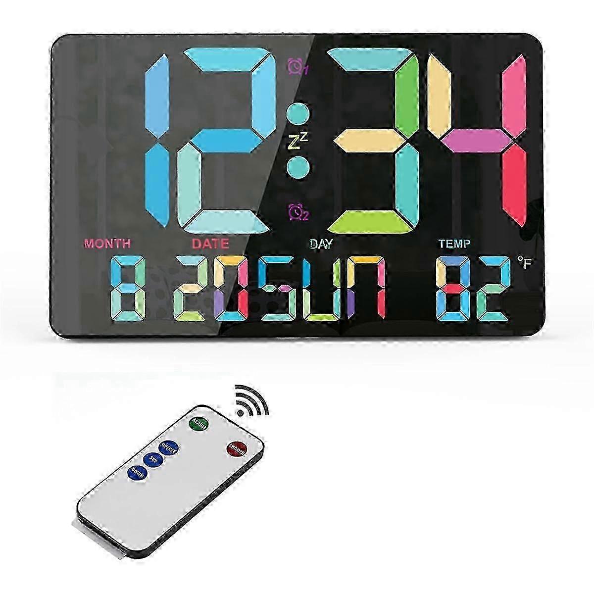 Relógio de parede digital, visor LED de 10,98 polegadas com temperatura, ajuste automático, Cal
