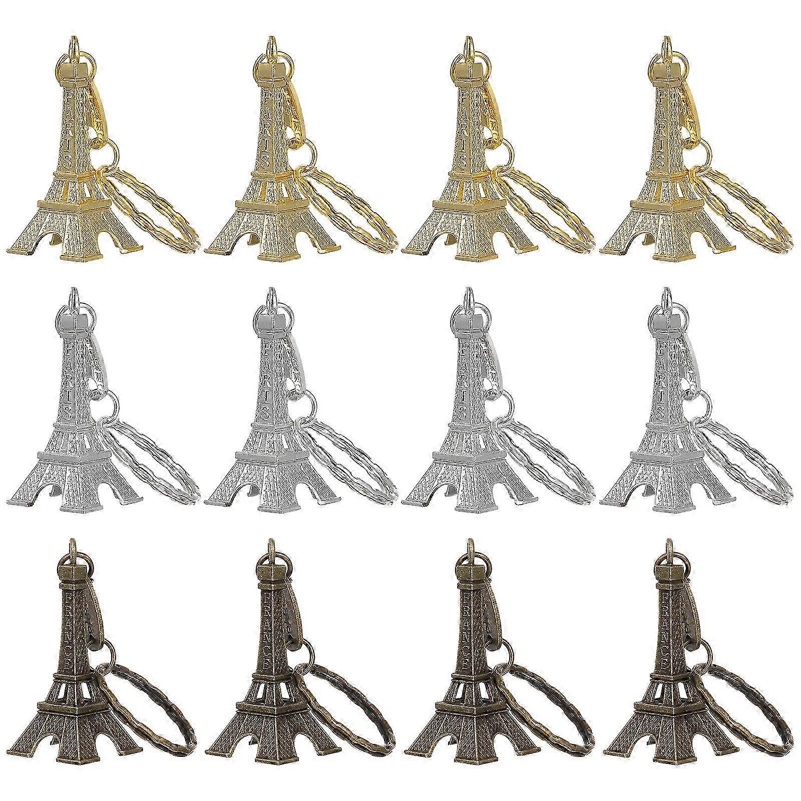 12pcs Retro Keyring Eiffel Tower Key Chain Mini Keychain Pendant Decorations (Golden/Silver/Bronze)