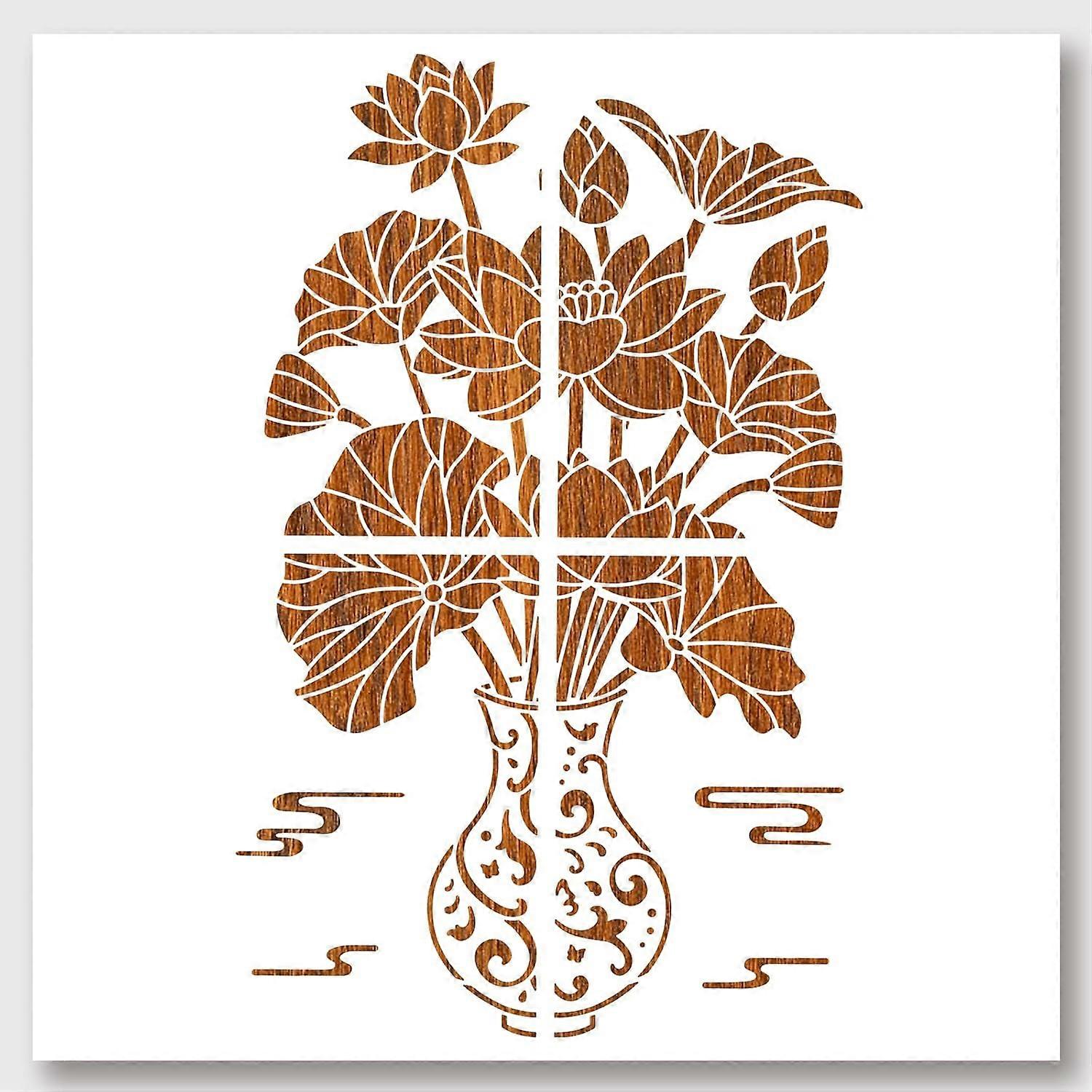 4 Pcs 4 Styles Lotus Pattern Painting Stencils Hollow Out Drawing Painting Stencils for DIY Scrapbook Photo Album Reusable DIY Art and Craft Stencils