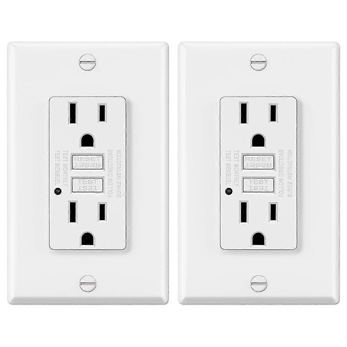 15 Amp GFCI Outlet, Decorative GFI Outlet with LED Indicator, Ground Fault Circuit Breaker, 2PCS US Plug