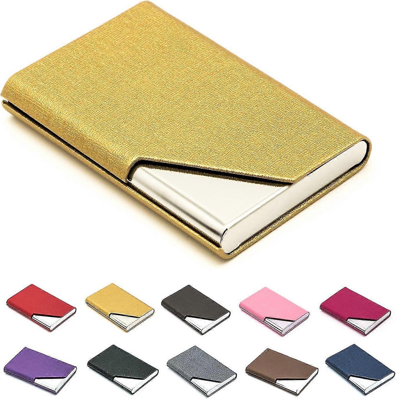 اسم العمل حامل بطاقة فاخرة من جلد البولي يوريثان والفولاذ المقاوم للصدأ متعدد البطاقات ، اسم العمل حامل البطاقة محفظة بطاقة الائتمان بطاقة الهوية (ذهبي)