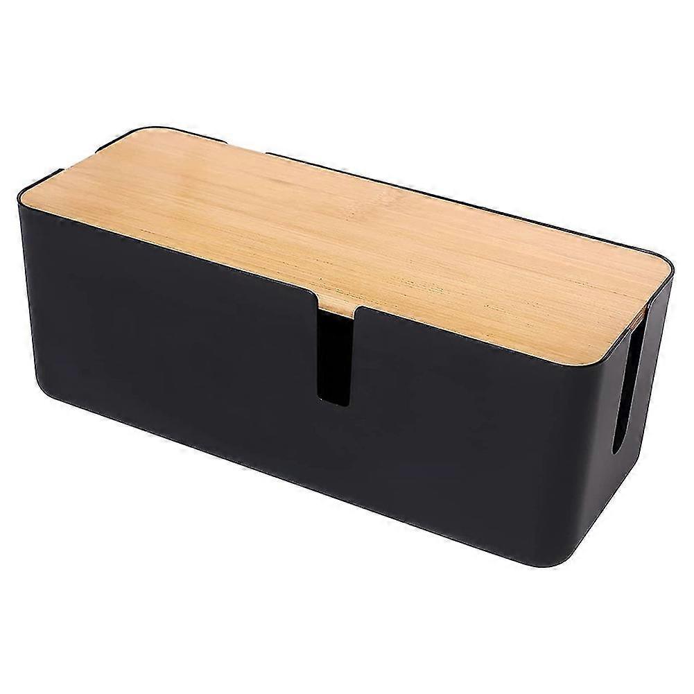 Box With Bamboo Lid Small Box For Extension Cord Power Stripe Surge Protector(black)