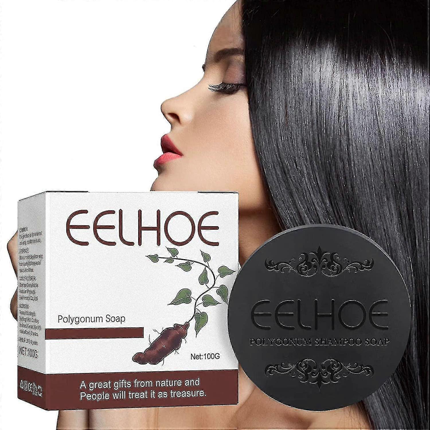 Nouveau 2024 Eelhoe Polygonum Savon Noir Cheveux Épais Fallopia Multiflora Shampooing Bar Extrait Favorise la croissance Nettoie en profondeur