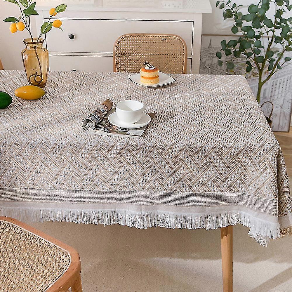 Cotton Linen Tablecloth, Rectangular Coffee Table Tassel Lace Tablecloth, Camping Table Cloth
