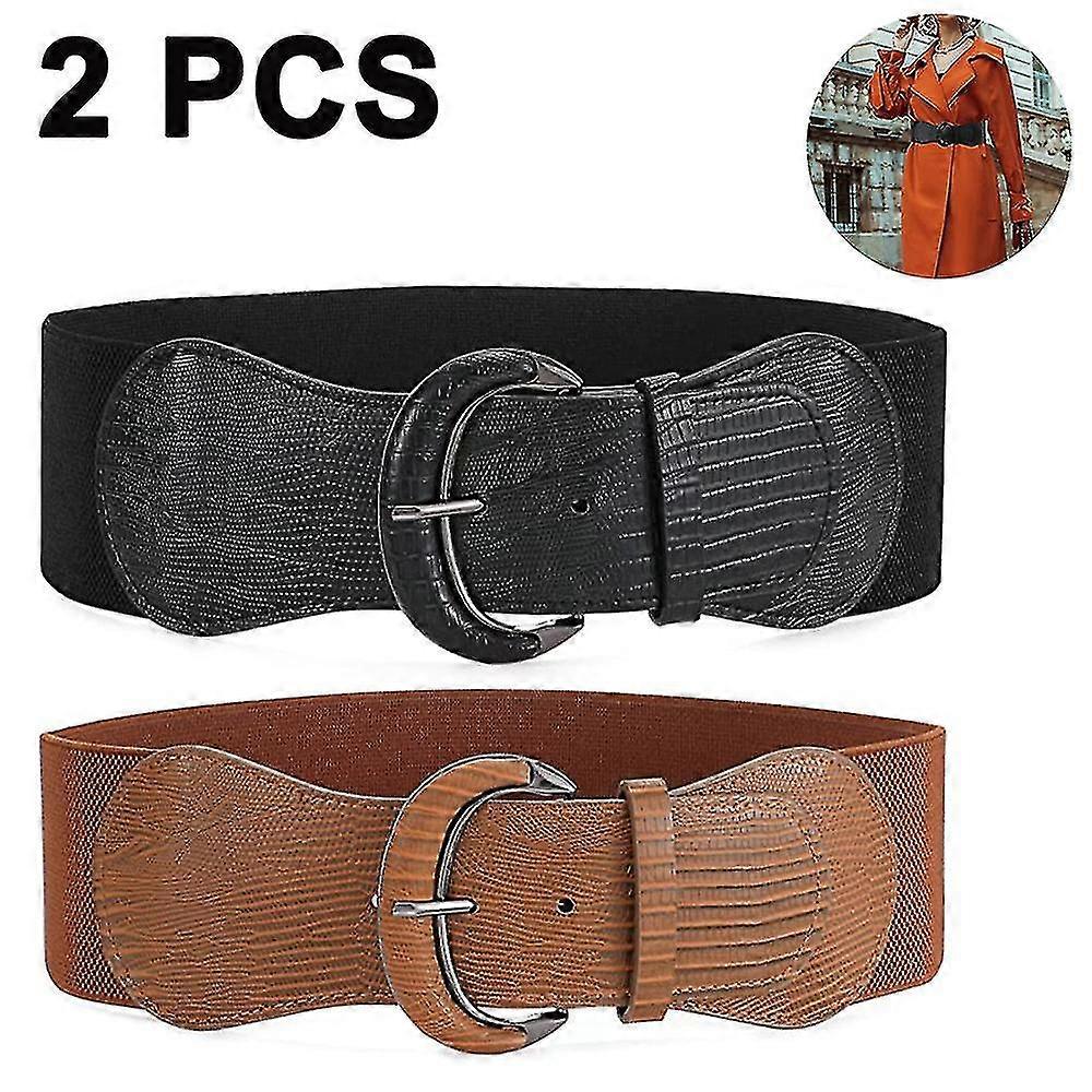 2 stk. kvinners elastiske brede midjebelte kjole elastisk beltekrokspenne